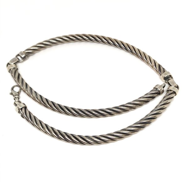 Flli Menegatti Three Section part Sterling Silver Italy Cable Choker Necklace - Picture 2 of 5